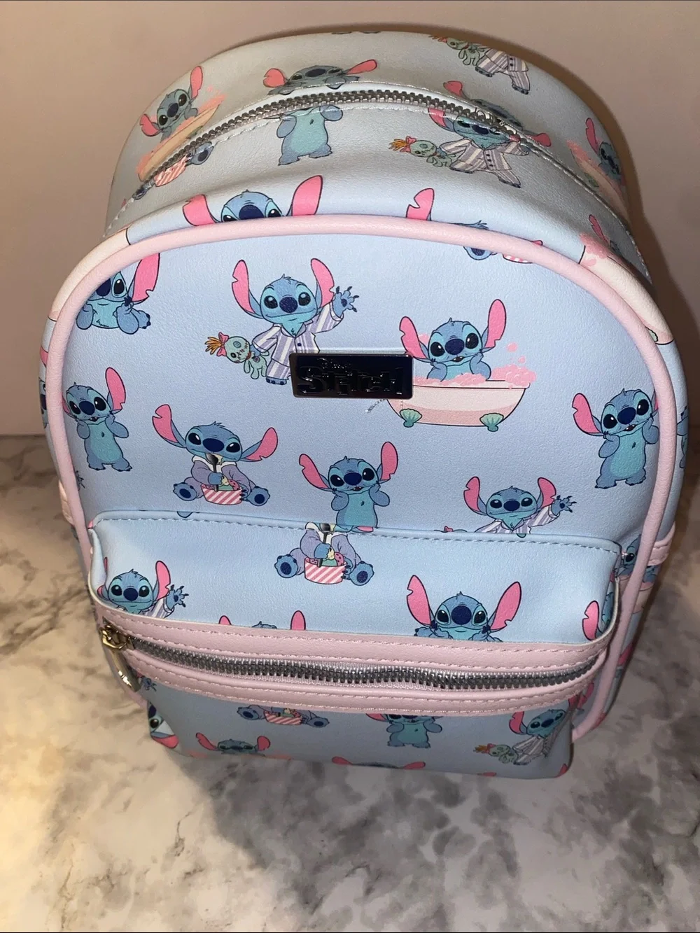 Claire's Blue & Pink Stitch Mini Backpack
